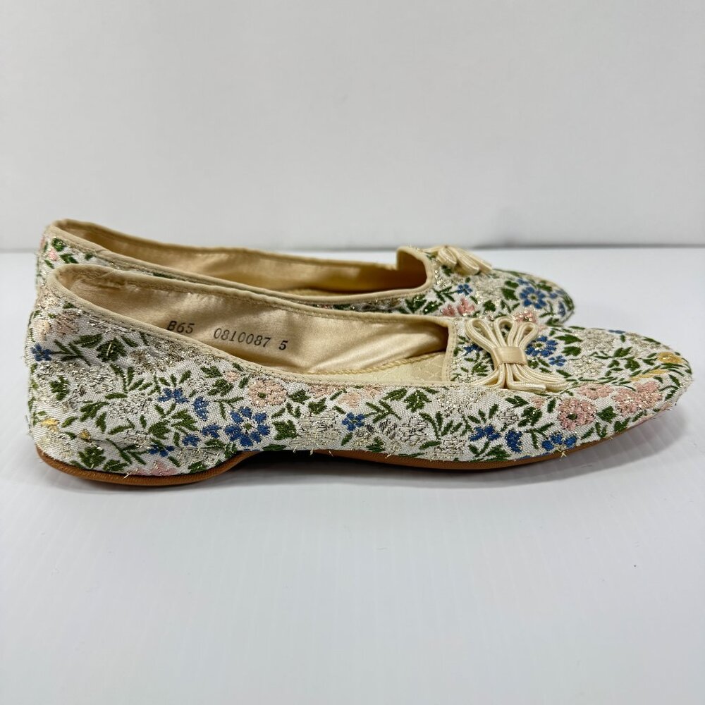 Vintage Daniel Green Slippers Womens 6 1/2 B Lotus Satin Lined Floral Brocade Ta - Picture 8 of 16
